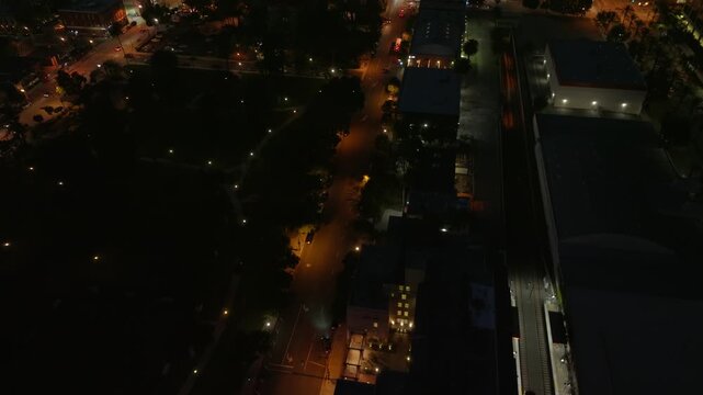 Night Downtown Pasadena California Drone Aerial View
