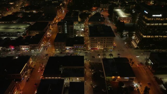 Night Downtown Pasadena California Drone Aerial View
