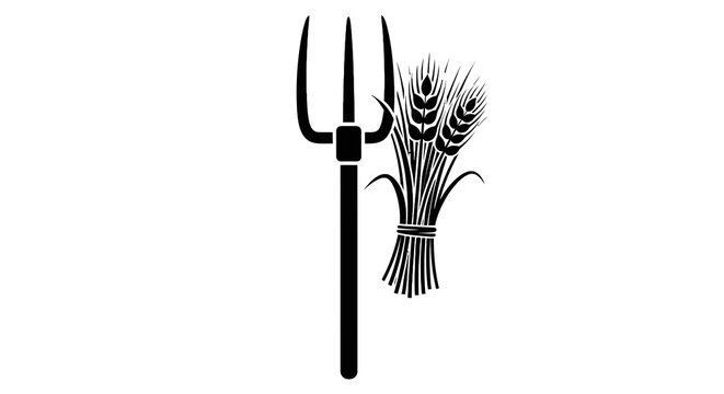 Wheat Bundle with Farm Tool Pitchfork.