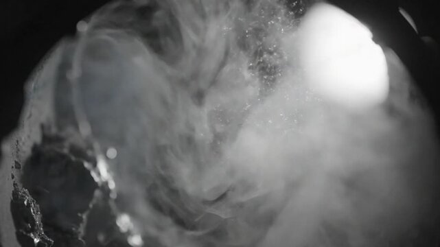 Abstract atmospheric smoke and vapor filling dark space with bright light effect, motion background