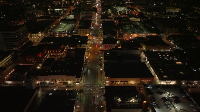 Night Downtown Pasadena California Drone Aerial View
