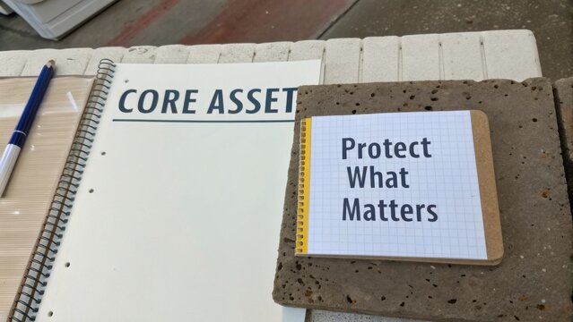 Inspirational Workspace with Notebook and Message Promoting Core Values and Protection of Essential Elements in Business Environment