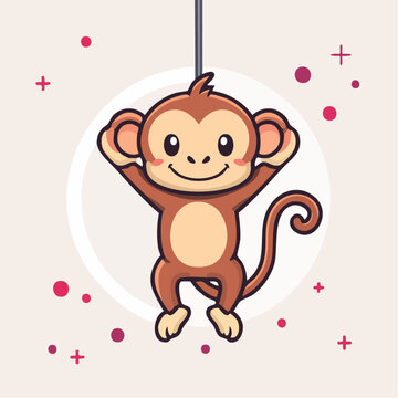 Cute cartoon monkey hanging upside down