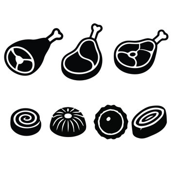 Eid al-Adha Food Elements Vector - Raw Meat Shanks and Mishti Icons
