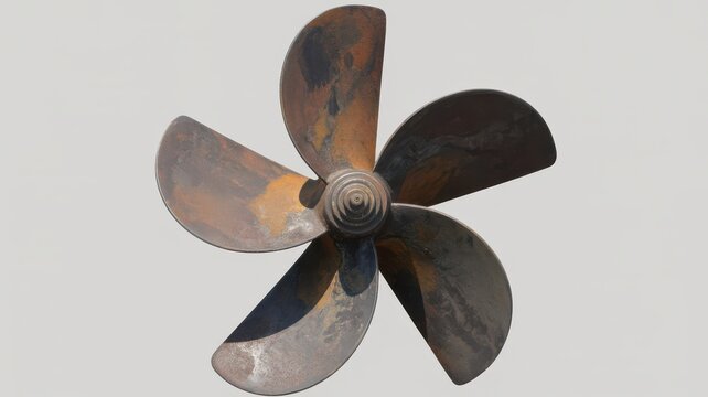 Rusty five-blade propeller isolated on white background