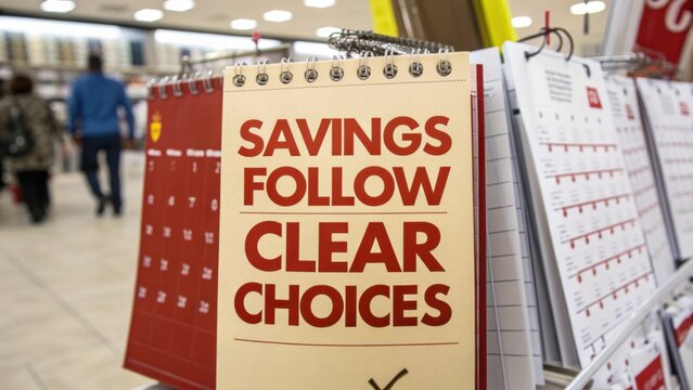 Savings Follow Clear Choices: A Motivational Calendar Displaying Essential Tips for Making Smart Financial Decisions in Retail Environments