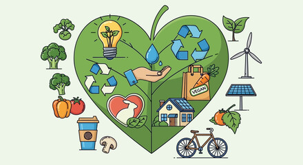 Fototapeta premium Eco Friendly Lifestyle Concept with Heart Shaped Leaf Icon
