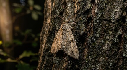 Fototapeta premium A moth perched on a tree trunk. The insect concept of nature and wildlife.