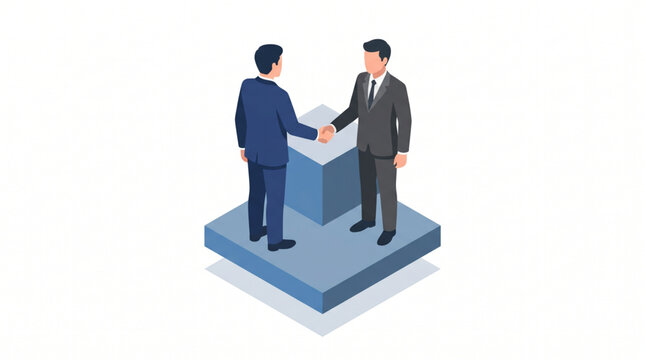Isometric illustration of two corporate business executives shaking hands after a deal