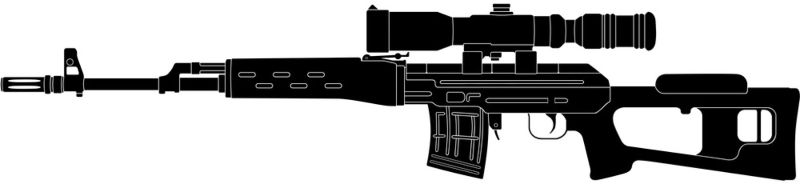 long scopeSVD Dragunov Sniper Rifle Silhouette Vector Illustration