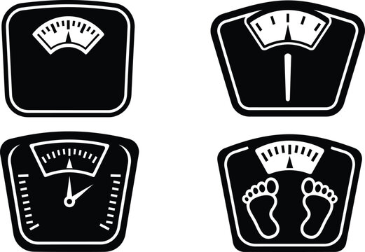 Bathroom Weight Scale Silhouette Icons Set Vector Illustration
