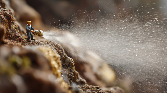 mining development gold mine doll. model miniature mineral white background macro men at work. miner mine wealth gold thinking. businessman investment asset children funds.