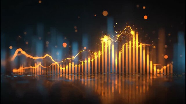 Glowing lines above bars with reflections on dark reflective surface