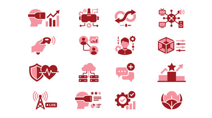 Collection of modern flat icons representing technology, innovation, and digital concepts. © xavier