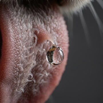 Extreme Macro Close-up of Cat Tongue with Single Water Droplet