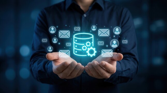 Automated mail delivery system from a server using database and email icons.