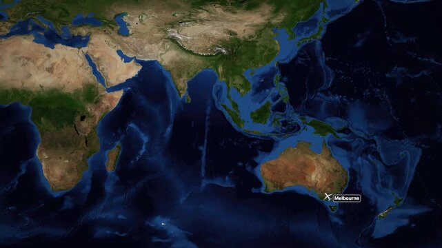 Animated Flight Route Map from Melbourne Australia to Cairo Egypt