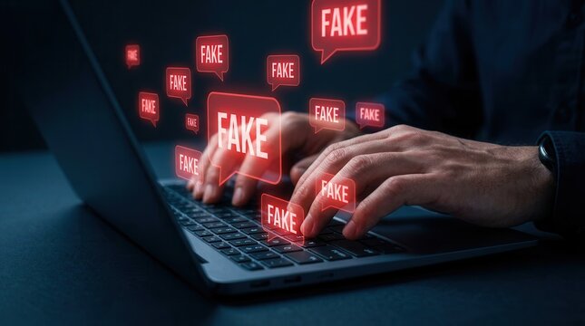 Malicious disinformation and clickbait content being distributed via a laptop computer.
