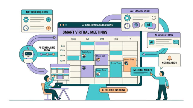 Smart virtual meetings calendar planning and scheduling interface.