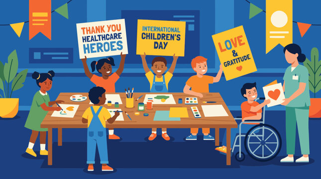 Children thanking healthcare heroes for International Children's Day