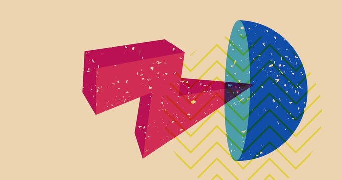 Colorful geometric shapes animation. Object in trendy riso graph design. Geometry elements abstract risograph texture style video.