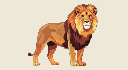 Majestic Lion Standing Proudly, King of the Jungle, Fierce Predator, Wild Animal Illustration © Djiwa