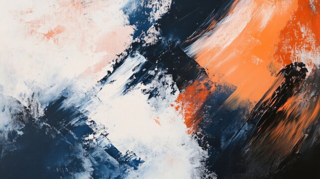 Modern abstract painting with dramatic navy and rust brush strokes. generative ai