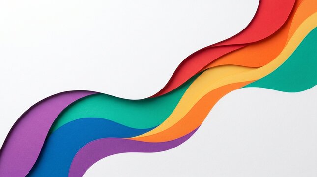 An abstract colorful background featuring a flowing rainbow wave design with vibrant curved lines and shapes creates a modern vector banner template for web and business decoration