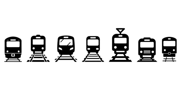 Minimalist black train icon front view locomotive silhouette