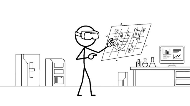 Scientist interacting with data in virtual lab environment