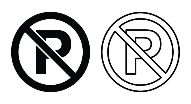 no parking sign icon black and white line art