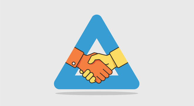 Iconic illustration of a handshake inside a blue triangle shape.