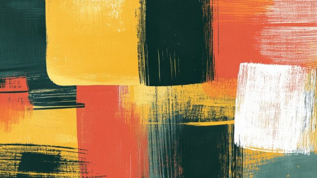 Modern gouache texture set with bold geometric brush forms in mustard yellow, olive and clay red tones generative ai