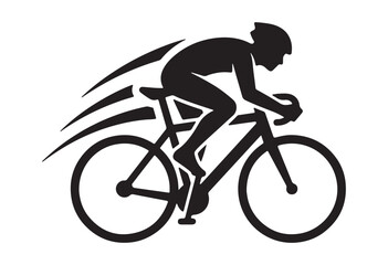 Naklejka premium Minimal cyclist icon, Rider on bicycle silhouette, Cyclist silhouette vector.