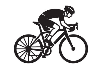 Naklejka premium Minimal cyclist icon, Rider on bicycle silhouette, Cyclist silhouette vector.