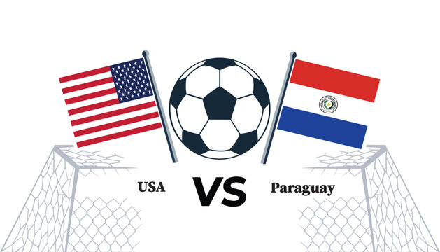 Usa versus paraguay soccer match illustration with flags and ball