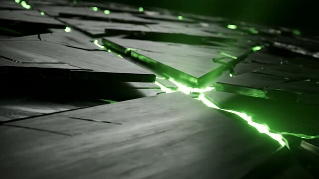 Abstract Green Energy Crack in Dark Surface - Dynamic Digital Background Loop.