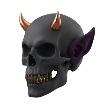 Dark Skull with Copper Horns and Elf Ears