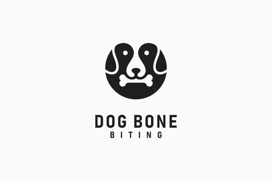 Dog biting bone logo symbol icon design