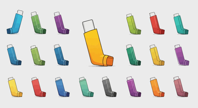 Colorful Inhalers Arranged on White Background.