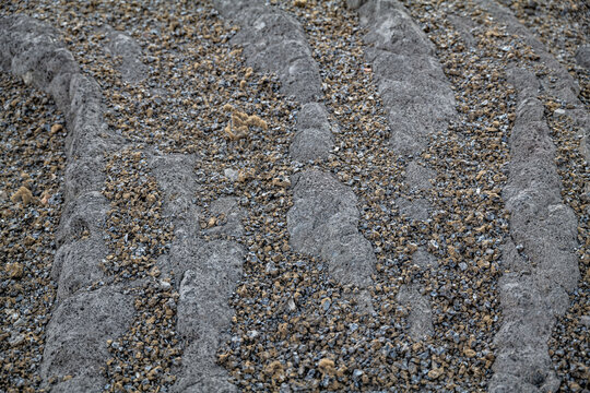 Tephra ( Reticulite ) with Pāhoehoe Lava flows, Tholeiitic basalt, Puna Basalt,  Kīlauea(Shield volcano). Keanakako'i Overlook, Hawaiʻi Volcanoes National Park.
