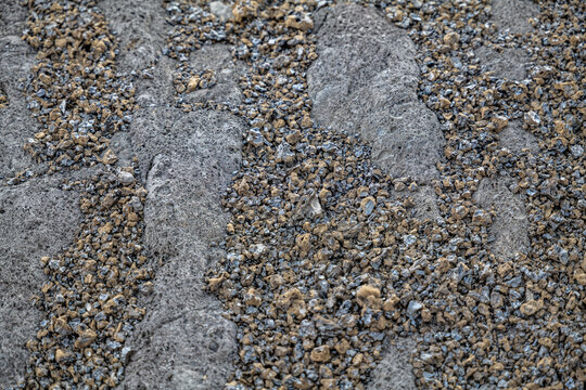 Tephra ( Reticulite ) with Pāhoehoe Lava flows, Tholeiitic basalt, Puna Basalt,  Kīlauea(Shield volcano). Keanakako'i Overlook, Hawaiʻi Volcanoes National Park.
