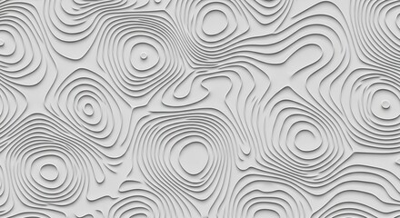 Fototapeta premium White minimalist topographic 3D background with concentric wavy lines