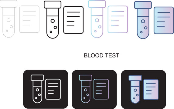Blood test icons A collection of graphical representations for medical testing and laboratory analysis, including vials and documents