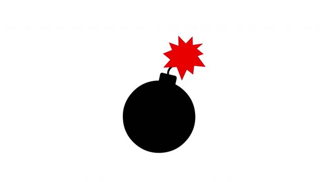 Minimal Bomb Warning Symbol Animation on White Background