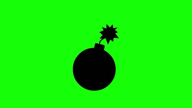 Cartoon Bomb Warning Icon Animation on Green Screen Background