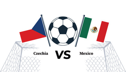 Czechia versus mexico soccer match illustration with flags and ball © MdWahidurRahman