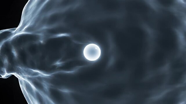 Glowing sphere approaching translucent cell membrane, highresolution d render capturing gamete fusion and membrane deformation, soft luminescent glow, dark atmospheric background, cinematic