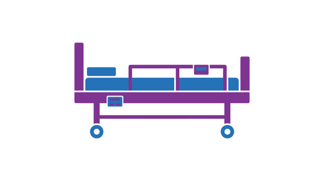 Clean and modern two-dimensional illustration of a hospital bed, symbolizing medical care, patient recovery, and healthcare facilities with a minimalist design