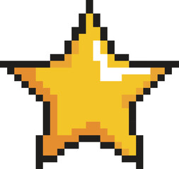 Fototapeta premium Vector illustration of a shiny golden star designed in a classic retro pixel art style.Eight bit digital icon of a gold star representing success achievement and victory rewards.
